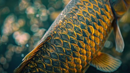 Wall Mural - Golden Fish Scales Close-Up