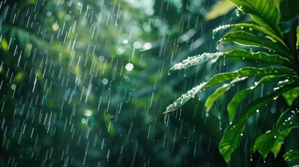 Wall Mural - Rainy Day in the Lush Green Forest