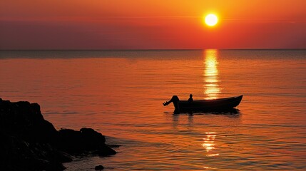 Wall Mural - Beautiful_Sunset_at_Lake_Superior_with_Boat