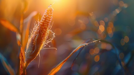 Wall Mural - Corn Cob Dewdrop in the Sunset