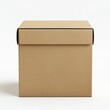 © Futuristictech - Front View Realistic Cardboard Box Mockup Template for Product Branding Presentation with Copy Space on White Background