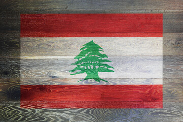 Lebanon flag on rustic old wood surface background