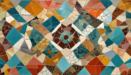 Abstract Retro Geometric Mosaic Tile Pattern with Triangular Design