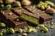 © Fathor - Dubai chocolate bar with green kadayif and pistachio spread with pistachio nuts close up .generative ai