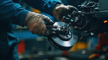 Mechanic Working on Car Engine Components