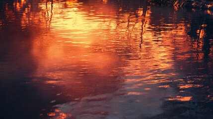 Closeup of orange and red reflections on still water.