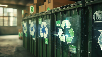 Poster - recycling concept with virtual display of recycle icons, environment protection, eco friendly sustainable materials 