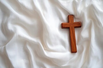 Good Friday and Holy week concept - A religious cross on white fabric background. generative ai