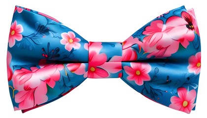 Elegant pink and blue floral bow tie on pristine white background