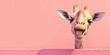© Neural9 Project - Playful Giraffe Peeking Over a Pink Wall with Tongue Out