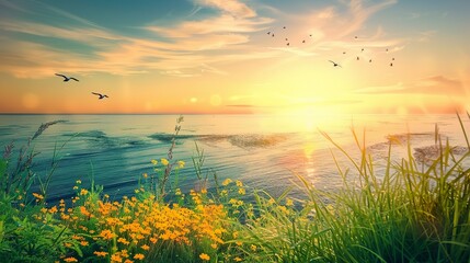 Wall Mural - Spring_Morning_sunset_Ocean_beautiful_nature