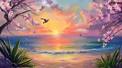 Wall Mural - Spring_Morning_sunset_Ocean_beautiful_nature