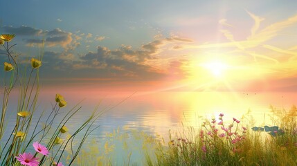 Wall Mural - Spring_Morning_sunset_Ocean_beautiful_nature