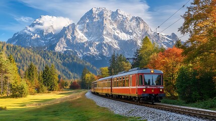 Sticker - Train Journey Through Autumnal Mountain Landscape