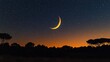 © Ta - A starry night is highlighted by a crescent moon, adding a serene and mystical quality to the evening sky.