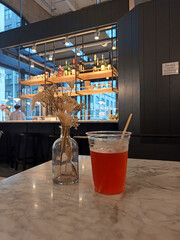 iced tea in trendy coffee shop