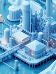 Metallurgical plant. Isometric industrial buildings, equipment