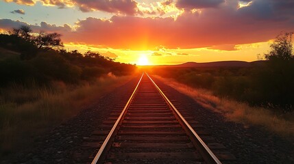 Canvas Print - Sunset Over Railroad Tracks