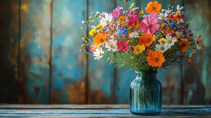 Sticker - Bright and Colorful Flower Arrangement in a Glass Vase