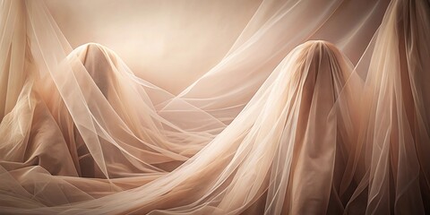 Wall Mural - Abstract Textured Beige Fabric, Softly Draped and Flowing in a Gentle Breeze, Creates a Romantic and Ethereal Visual Composition