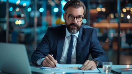 Poster - Businessman Develops Strategic Plan in Modern Office