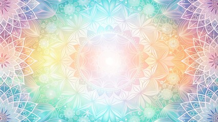 Wall Mural - Delicate White Floral Mandala Design on Soft Pastel Background with Subtle Gradient