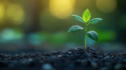 A young plant sprout emerges on the forest floor, representing the force of life and nature's ability to renew itself.