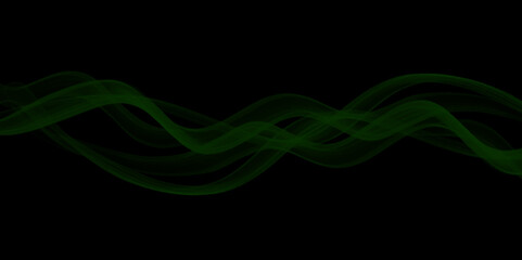 Wall Mural - Abstract smoke waves on a black background. abstract green smoke flowing side, isolated on black background. green smoke on black background.