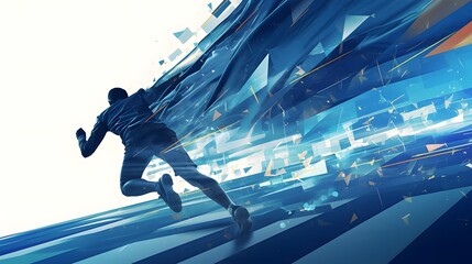 Wall Mural - Silhouette of a Runner Surrounded by Abstract Blue Shapes