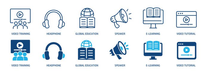 Wall Mural - school and e-learning line and glyph solid icons collection. minimal icon and symbol series vector i