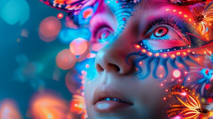 Poster - Surreal Artistic Face With Glowing Paint Effects