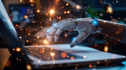 Poster - man using laptop for searching of technology smart open AI or artificial intelligence using an artificial intelligence chatbot developed