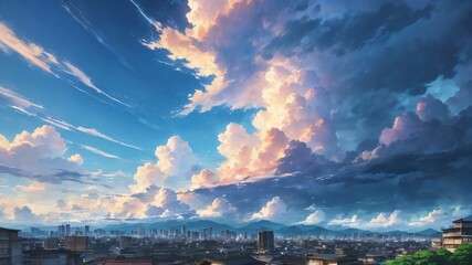 anime aesthetic beautiful sky background illustration