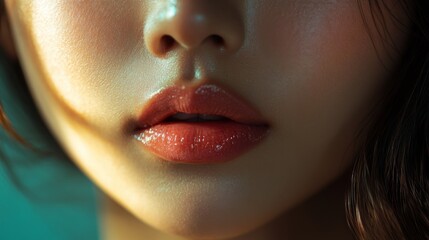 Canvas Print - Close-up of a Woman's Mouth with Glossy Lips