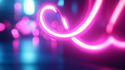 Poster - Vivid neon light swirling through a vibrant urban setting at night