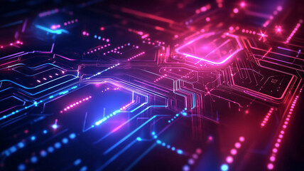 Poster - Colorful digital circuit design with glowing lights highlighting technology in a futuristic setting