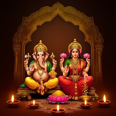 Poster - Lord Ganesha and Maa Laxmi