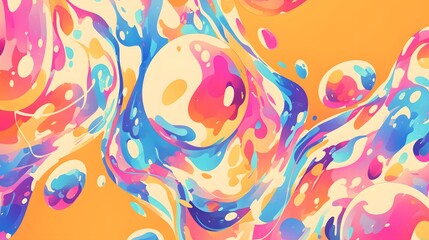 Sticker - Abstract Swirling Colorful Shapes on a Yellow Background