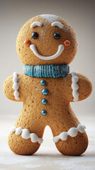 Wall Mural - Smiling gingerbread man with blue icing.