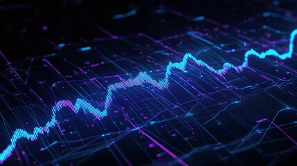 Poster - a digital visualization of a fluctuating graph with vibrant blue and purple colors against a dark ba