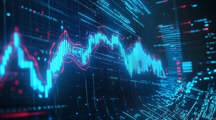 Poster - abstract data visualization, dynamic graph with digital matrix background.