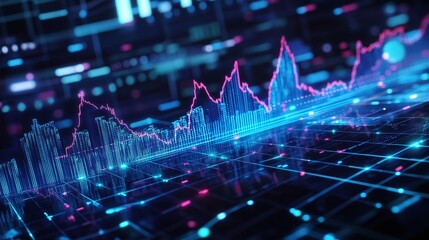 Poster - Abstract data visualization of digital graphs and charts displaying financial trends and patterns in vibrant colors.