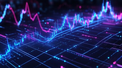 Poster - abstract data visualization on a digital screen with colorful graphs and statistics, illustrating fi