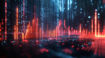 Poster - abstract data visualization with bright glowing lines and dots on a dark background, representing di