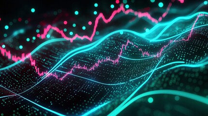 Poster - abstract data visualization with colorful graphs and wave patterns representing statistical trends a
