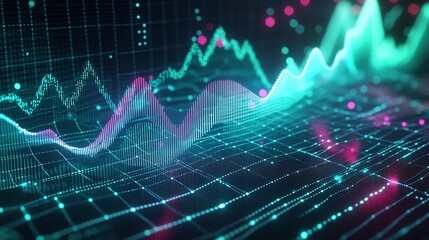 Poster - abstract data visualization with colorful graphs and digital patterns depicting growth and analysis.