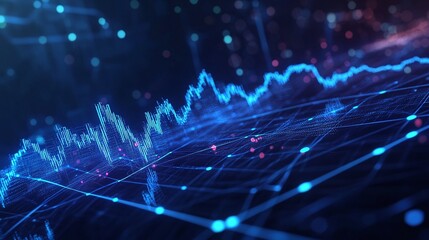 Abstract data visualization with glowing blue lines and dots, representing network connections and digital information flow.