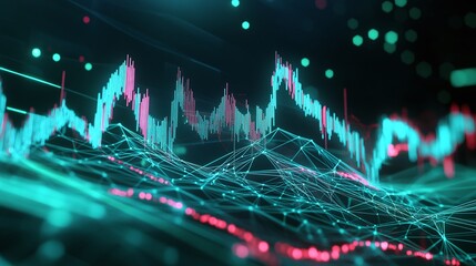 Poster - abstract data visualization with vibrant colors, showcasing dynamic analytics and graphs on a futuri