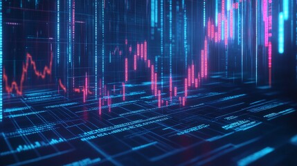 Poster - abstract digital background featuring colorful graphs and data streams, perfect for financial or tec