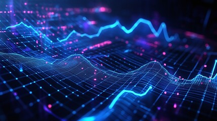 Aufkleber - abstract digital background featuring colorful data visualization wave patterns in blue and purple.